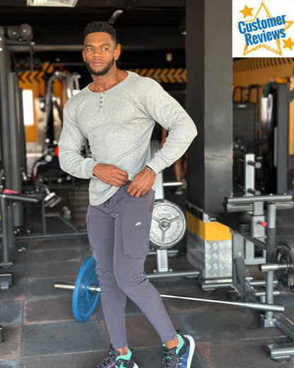 Rib Knit Curved Hem Long Sleeve Henley Shirt