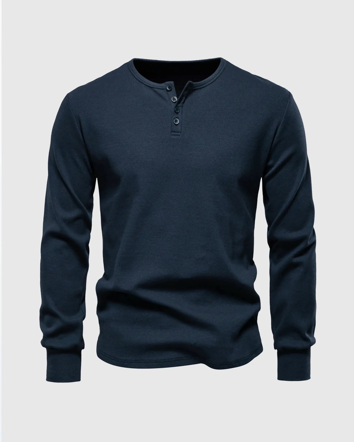 Rib Knit Curved Hem Long Sleeve Henley Shirt