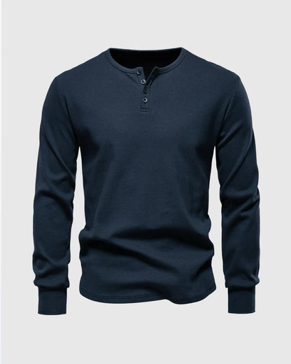 Rib Knit Curved Hem Long Sleeve Henley Shirt